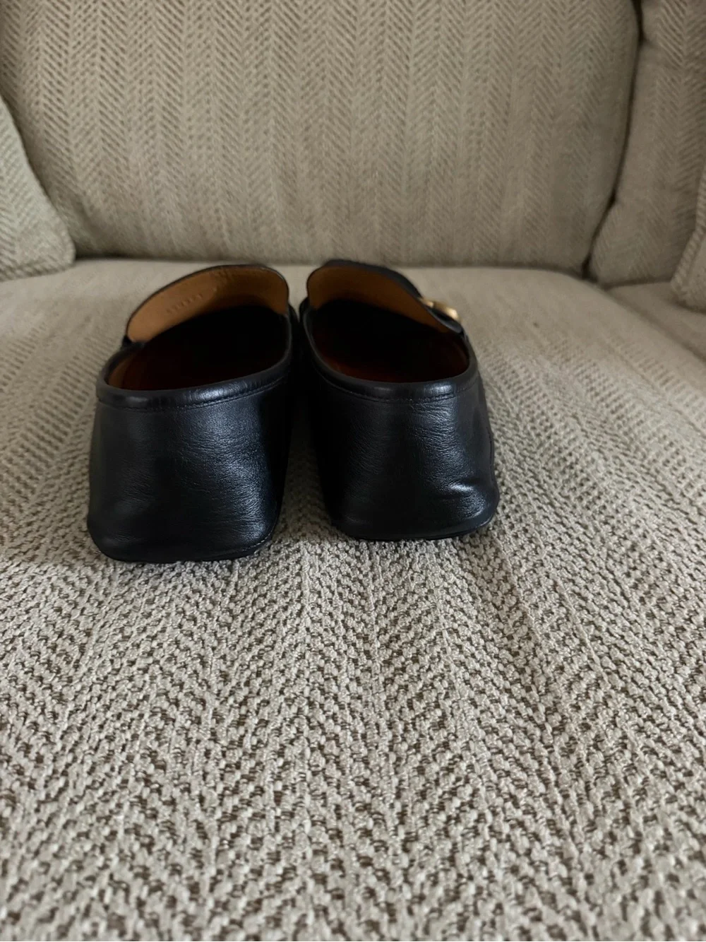 Gucci Black Leather Loafers with Green and Red Web & Gold Double G US 9